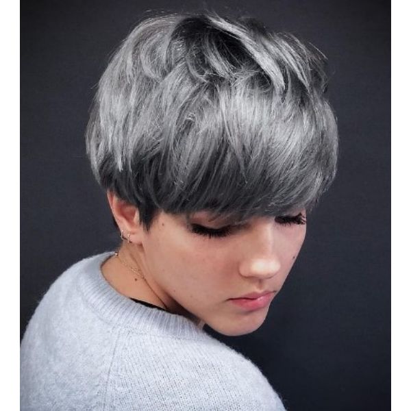 Thick Silver Steel Gray Bangs For Textured Bowl Cut