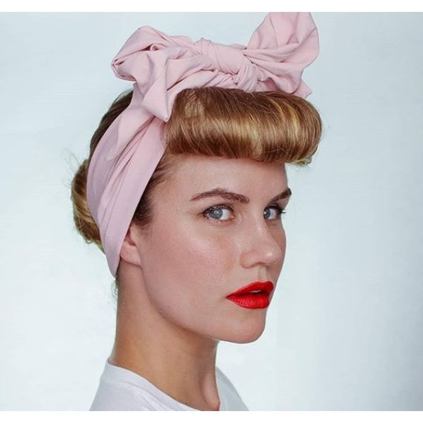 Vintage Updo with Headscarf and Bumper Bangs