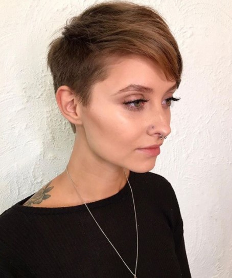 Caramel Pixie Short Haircuts for Women with Soft Side Part