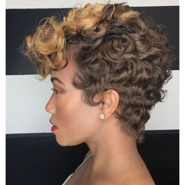 Cropped Curly Short Haircut with Soft Highlight