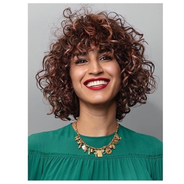 Curly Brown Bob with Gold - Brown Hair with Blonde Highlights