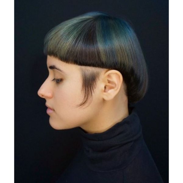  Elevated Bowl-cut with Metallic Highlights