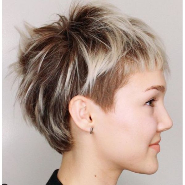Platinum Rooted Blonde Pixie with Baby Bangs