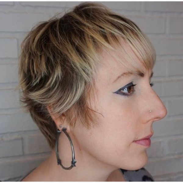 Soft Pixie Cut with Blonde Highlights