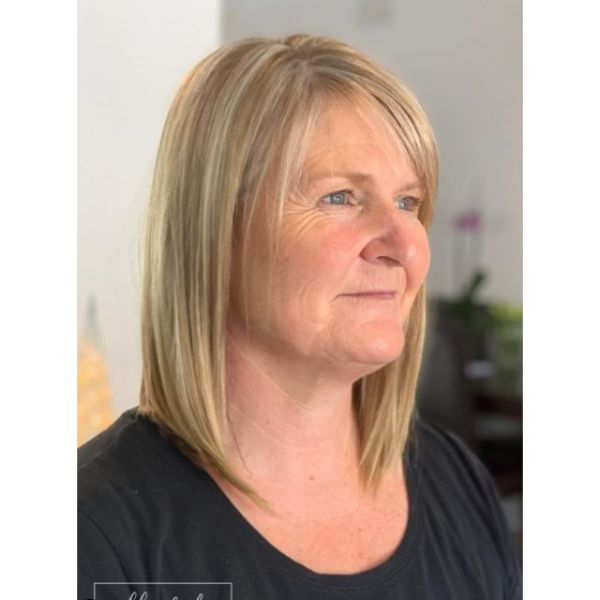 Straight Lob With Fringe For Blonde Hair with Silver Highlights