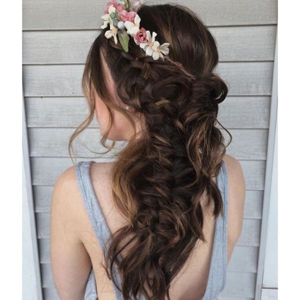 Boho Fishtail with Flowers Crown  Hairstyle