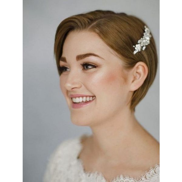 Classic Pixie Cut with Flower Accessory