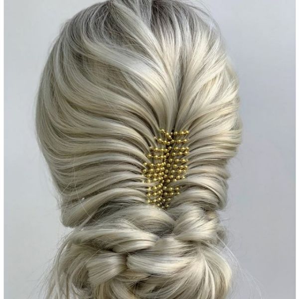 Corset Braid For Boho Updo with Golden Pearl String Hairstyle
