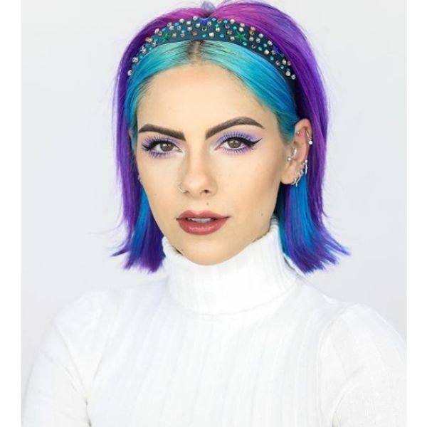  Galaxy Colored Mid Length Bob Hairstyle with Alice Band