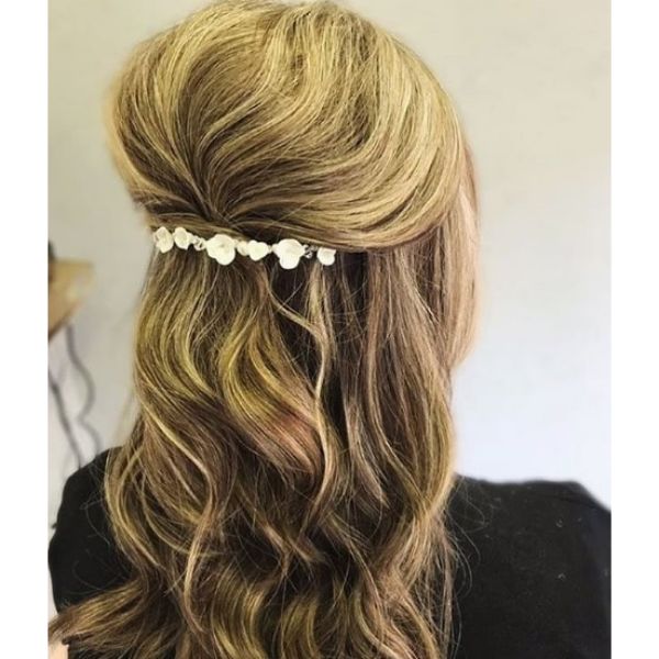 Half Up Half Down Hairstyle With Pearl Accessory