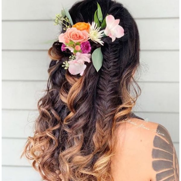 Half Up Half Down Hairstyle with Flowers