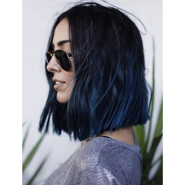  Long Bob With Blue Strands