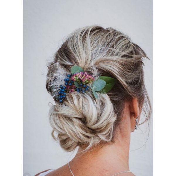Messy Low Bun with Flower Band