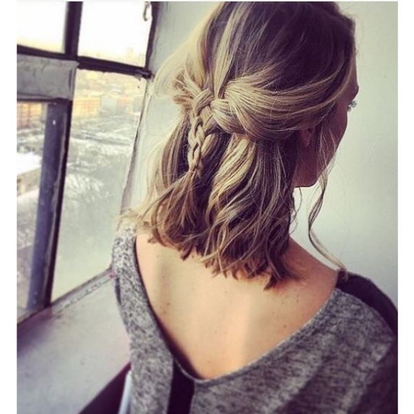  Mid Length Hairstyle with Back Plait