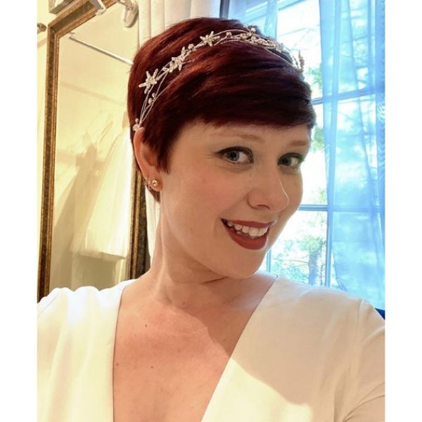 Red Pixie Cut with Headpiece