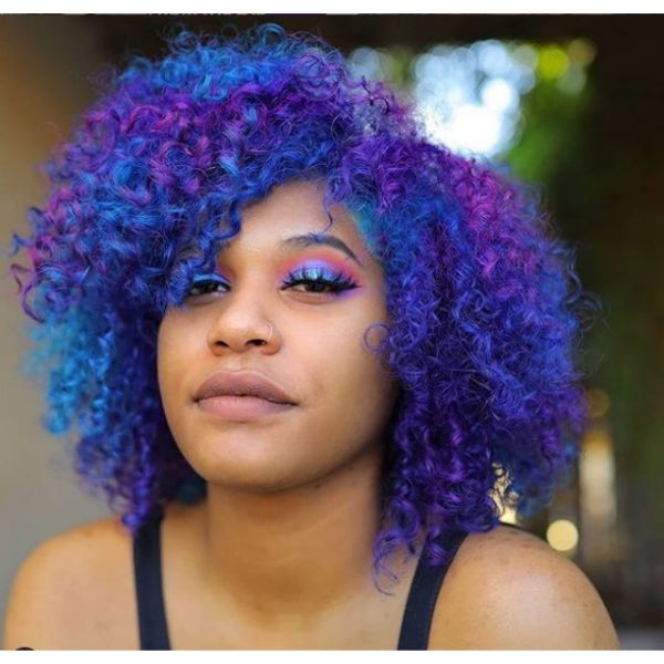 Purple Blue Afro Medium Length Hairstyles