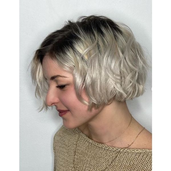  Short Messy Blonde Bob With Dark Roots
