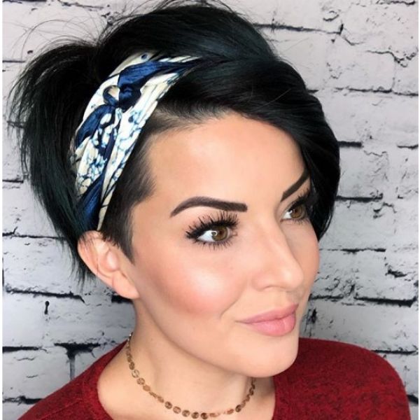 Short Pixie Cut with Satin Scarf Hairstyle