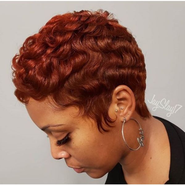 Short Pixie with Finger Waves for Short Copper Curly Hair