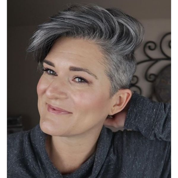  Silver Grey Short Hairstyle with Shaved Side