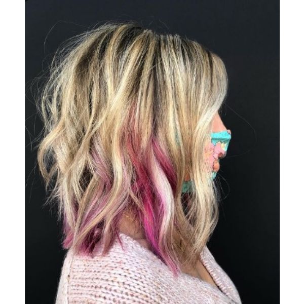 Gray Blended Balayage With Pink Highlights