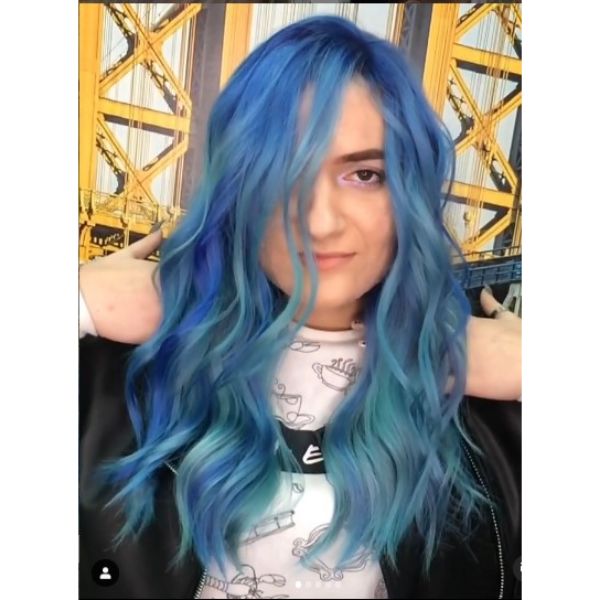  Blue Hair Balayage Long Hairstyle For Wavy Hair