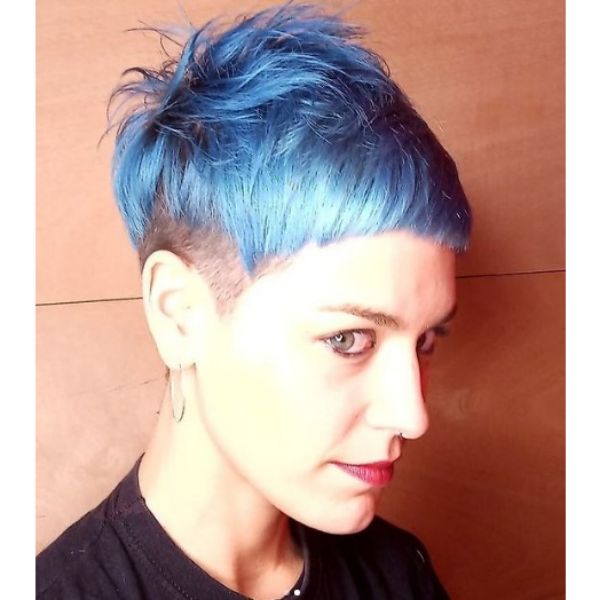 Blue Pixie Haircut with Messy Top