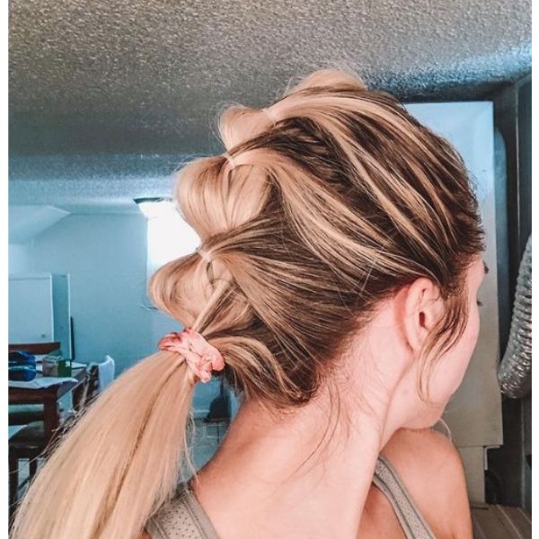 Bubble Ponytail With Blonde Balayage Hairstyle