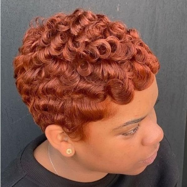 Copper Red Pin Curls Short Hairstyle