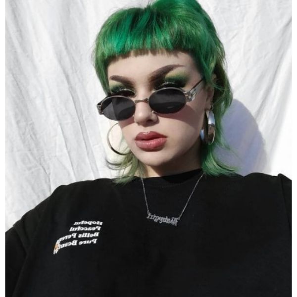 Emerald Green Mullet with Straight Bangs