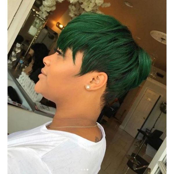 Emerald Green Shaggy Pixie Cut  Short Curly Hairstyle