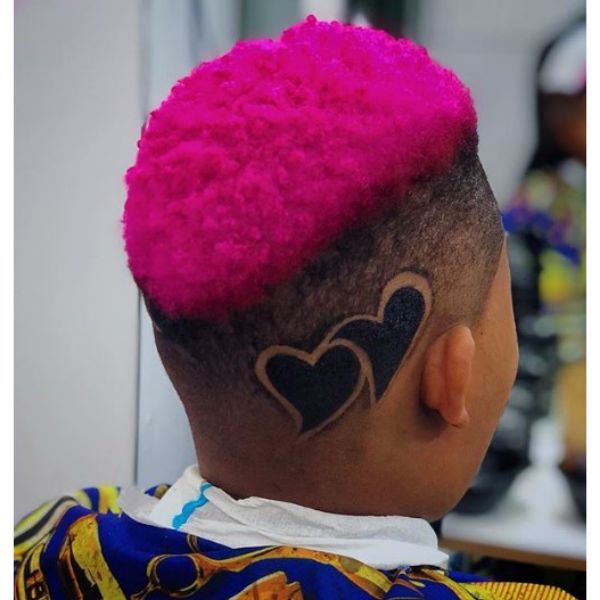 High Fade with Pink TWA and Heart Shape Short Curly Hairstyles For Black Women