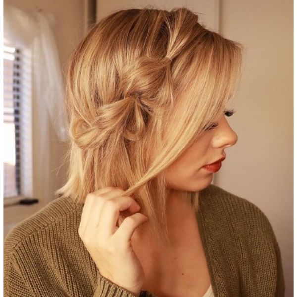 Lob With Accent Braid Hairstyle