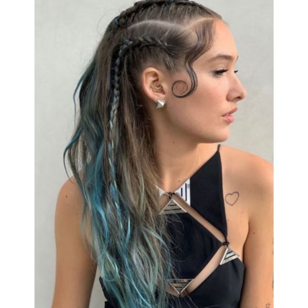 Long Braids with Blue Highlights