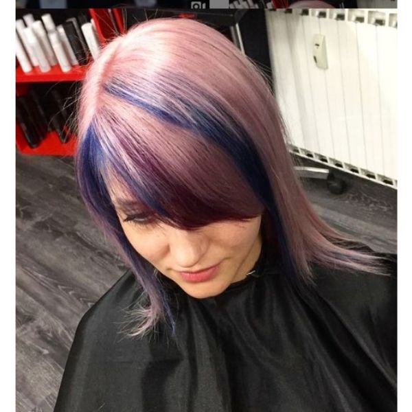 Long Feathered Straight Haircut with Multicolored Highlights