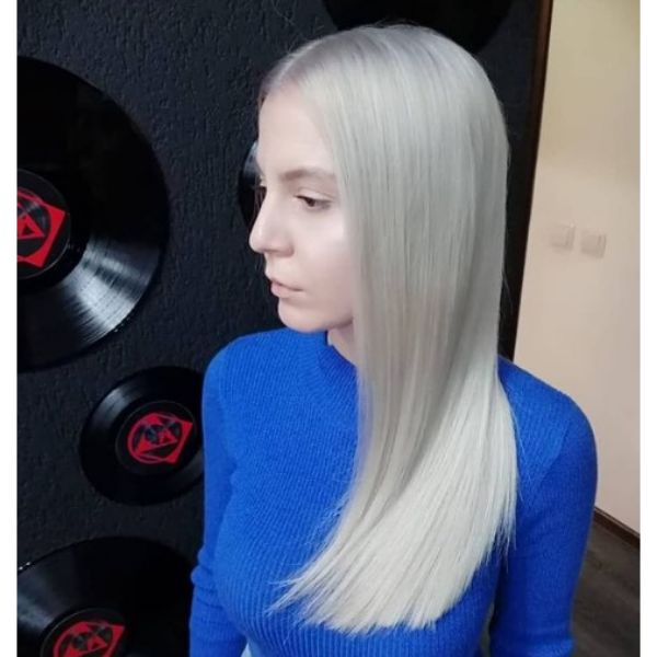 Long Straight Silver Blonde Haircut