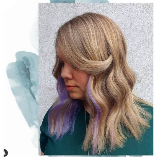 Long Wavy Hairstyle with Purple Highlights
