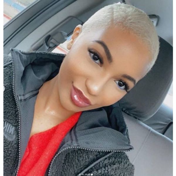 Platinum Skin Fade with Side Line  Short Curly Hairstyle
