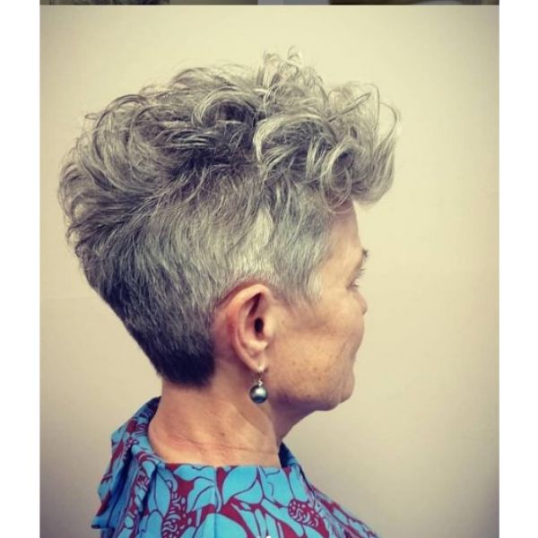  Short Curly Pixie Cut With Silver Gray Hair