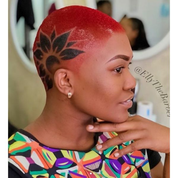 Short Red TWA with Flower Pattern  Short Curly Hairstyles For Black Women