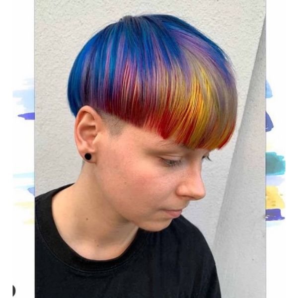Bowl Cut with Multicolored Strands