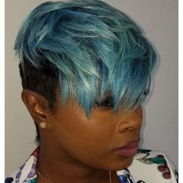 Undercut with Turquoise Pixie Cut  Short Curly Hairstyle