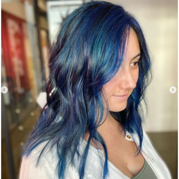 Blue Balayage For Thin Hair With Soft Curls