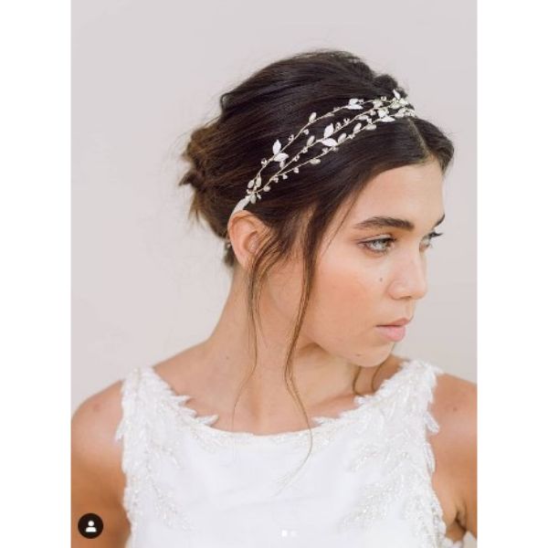  Bridal Updo With Falling Strands And Delicate Headband
