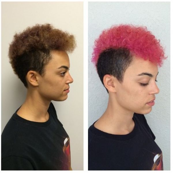 Cotton Pink Short Haircut For Curly Hair With Shaved Sides