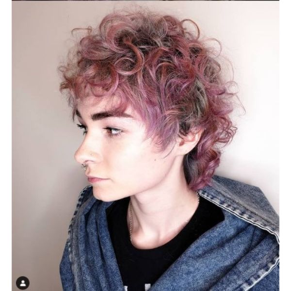 Curly Silver Pink Mullet Shag For Thin Hair