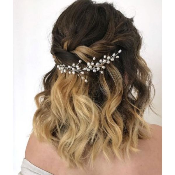  Half Updo Wedding Hairstyles With Pearl Vine