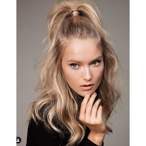  High Half-Ponytail Hairstyle For Blonde Hair