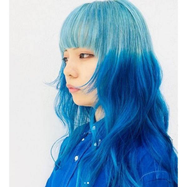  Layered Hairstyle For Blue Hair with Straight Bangs