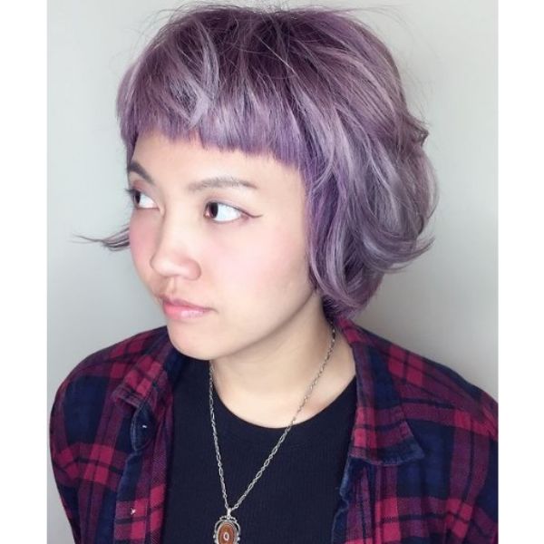  Lilac Colored Haircut For Oval Face With Baby Bangs